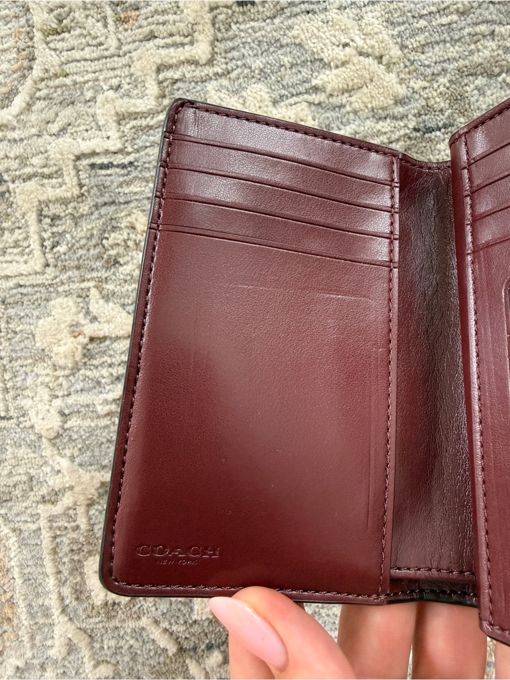Coach Embossed Medium Corner Zip Wallet in a Berry Red / Burgundy - Picture 5 of 11